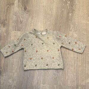 Zara Button Back Gray Sweater with Colorful Dots - 3-6 Months